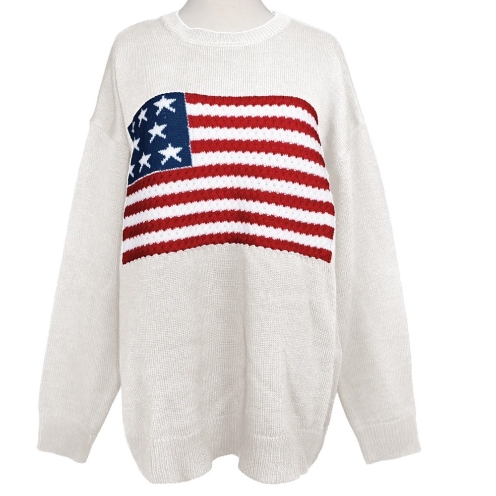 American Flag Crochet Sweater Medium NWT